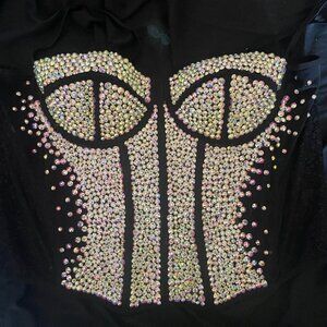 Upcycled Corset plus size with glass rhinestones gothic punk BDSM